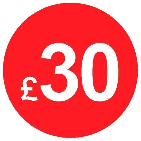 Pack of 500-20mm Price Stickers/Labels - Choose from 10p to £95 - Bright Red - Many Prices to Choose from (£30 - Red) — image 1