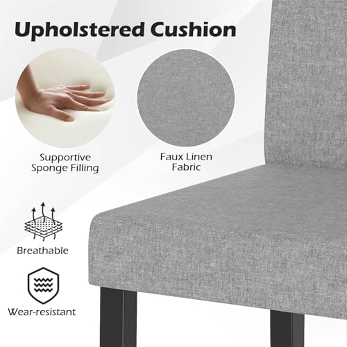 Image of COSTWAY Fabric Armless Dining Chairs Set of 2, Upholstered Kitchen Side Chair w /Rubber Wood Legs, Padded Seat & High Backrest, Mid-Century Modern Accent Chairs for Living Room Restaurant (Light Gray)
