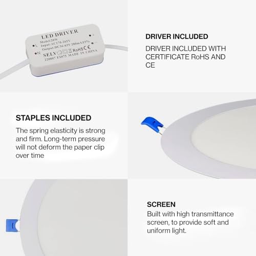 M Ledme - Pack 2, Downlight LED 220mm 20W, 2000 lúmenes, Panel Redondo Extraplano, Color Luz fría (6000k), Corte estándar 205mm, Driver incluido, LM5551. - Imagen 5
