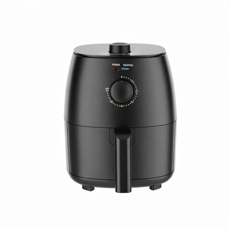 2 2 Qt Compact Air Fryer Arctic Black Countertop Cooker with Nonstick Basket Adjustable Temperature Timer Quick Crisp