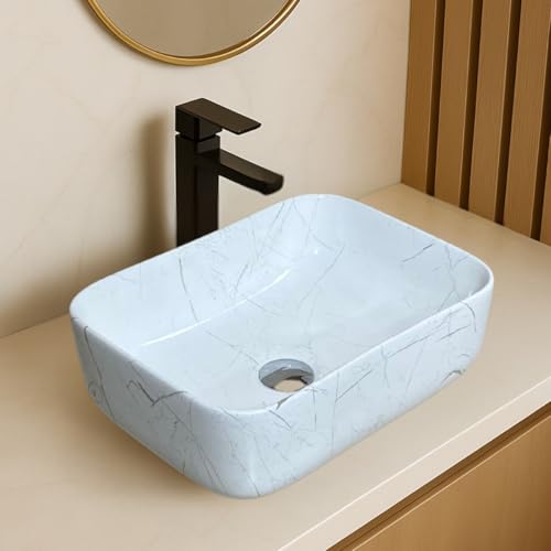 Image of Artiva Ceramic Wash Basin /Tabletop Washbasin For Bathroom,12 inchx16 inch /Small Countetop Bathroom Basin /Table Top Basin For Home,Office,Hotel /Rectangle Glossy Sink (Lina-White,12x16 Inch)