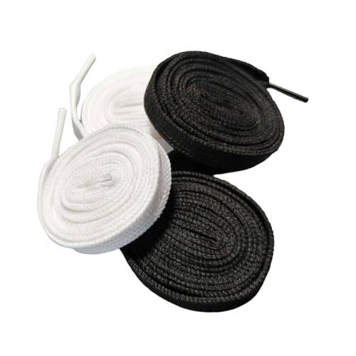 zffkz Lot de 4 lacets plats pour baskets (2 lacets blancs, 2 lacets noirs) 120 cm × 8 mm, tressés de qualité supérieure, pour le sport, la course, la toile, les loisirs, etc.