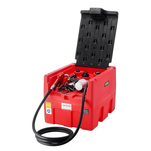 VEVOR Portable Diesel & Gasoline Tank, 48 Gallon, 10.6GPM Flow Rate, Diesel Fuel Tank with 12V Electric Transfer Pump, 13.1ft Hose, Auto Fueling Nozzle, Transfer Tank for Easy Fuel Transportation, Red