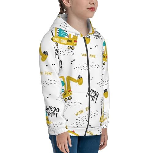 Dinosaur on Excavator Kid Hoodies Boys Zip Up Sweatshirts Girls Pullover with Pocket4