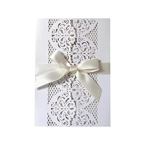 Cosy Basic 10Pcs Weiß Einladungskarten, Hochzeitseinladung mit Innenblättern, Umschlägen und Band, Karten für Party, Hochzeitstag Cover