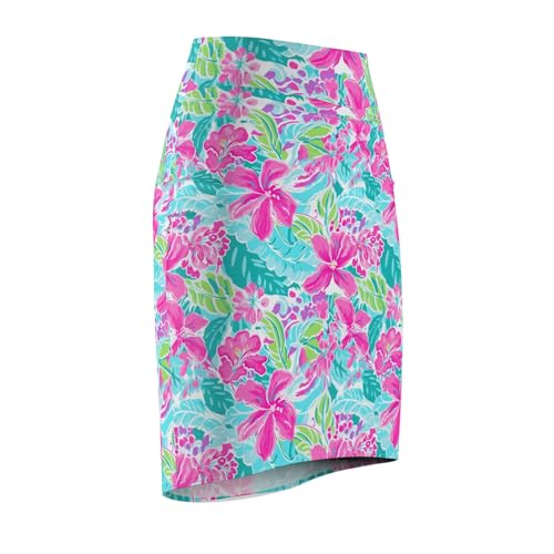 Women's Floral Pencil Skirt, Vibrant Mid Waist Stretch Skirt for Summer, Vacation, Beach Parties, and Brunch Outfits3