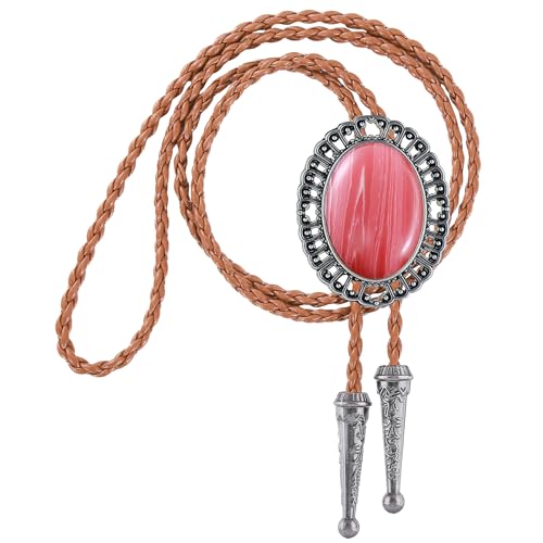 Image of Jeilwiy Bolo Tie for Men Real Stone Westwern Cowboy Ties Silver Bolos Women Leather Necktie Gift for Birthday Christmas