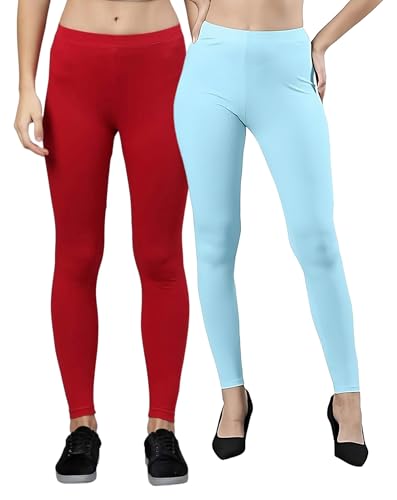 Image of ZAYANQA Combo of 2 Slim Fit Women /Girls Solid Stretchable Cotton Ankle Length Leggings with Ultrasoft Wide Elastic Waistband |Comfortable |Fashionwear|