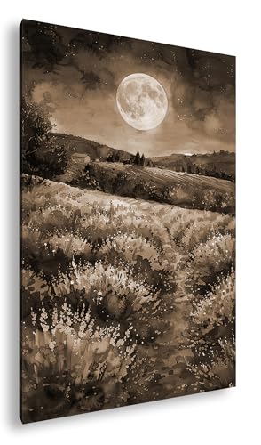 Tableau sur toile lavande au clair de lune deyoli 100x70 cm cadre bois effet sépia