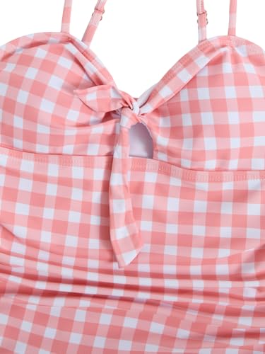 Image of Floerns Girl's Gingham Print Ruched Cut Out Knot Front One Piece Swimsuit