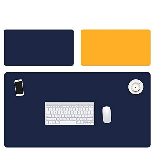 Image of Mouse Pad, Desk Mat, Large Leather Desk Pad, PU pad Waterproof Mouse Pad for Laptop, Office Table Protector Blotter Best Gifts (60 x 30 cm, Nevy Blue & Orange)