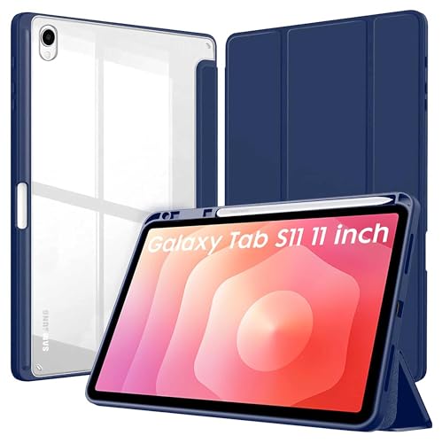 Image of ProElite Cover for Samsung Galaxy Tab S11 11 inch, Smart Flip Case Cover for Samsung Galaxy Tab S11 11 inch with Pen Holder, Dark Blue [Transparent Back]