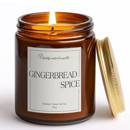 Putart Gingerbread Spice Candles for Home Scented Natural Soy Wax Aromatherapy Non Toxic Christmas Candle with Long Lasting Burn Xmas Jar Candle Gifts for House Fragrance Decoration (9oz)