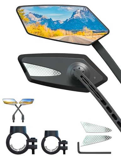 2024 New Handlebar Bike Mirror, Safe Crystal UHD Glass Rearview Mirror, Adjustable Rotatable Bicycle Mirror, Easy Installation Bike Accessories for Ebike Scooter Snowbike (Silver 1 Pair)