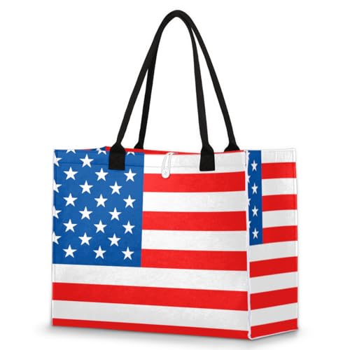 America Flag Tote Bag for Women Large Beach Bag Reusable Tote Bags for Work Travel Beach Shopping