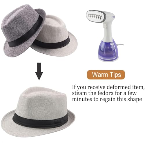 Image of Ultrafun 5 Pack Short Brim Fedora Classic Summer Beach Sun Hat Panama Cap for Men Women