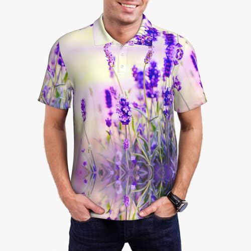 Polo de golf imprimé lavande homme t-shirt à manches courtes