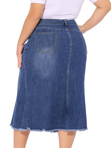 Agnes Orinda Women's Plus Size Denim Skirts Vintage High Waist A Line Fishtail Midi Jean Skirt with Pockets4