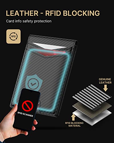 Wallet for Men with Stealth Pocket for AirTag, 3 in 1 Design, Removable ID Window, RFID Blocking, 15 Card Capacity, Slim Carbon Fiber, Bill Divider, Wallet with Gift Box, Hidden Storage for AirTag 6
