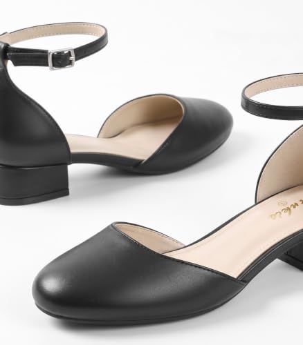 Image of Ankis Round Closed Toe Heels for Women, Low Block Heel Dress Shoes