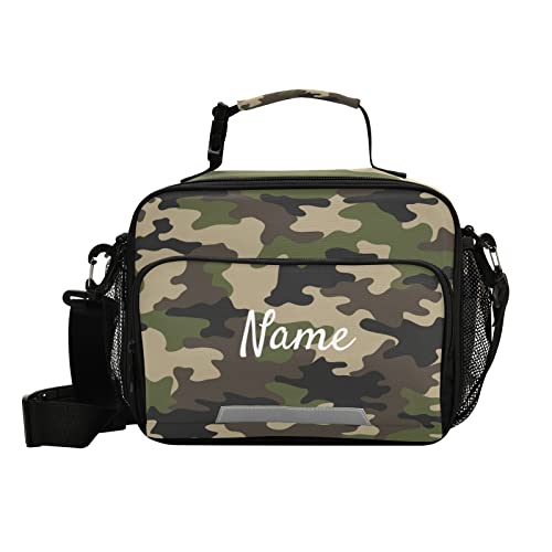 Glaphy Custom Army Green Camo Lunch Bag for Boys Kids, Personalized Your Name Lunch Tote Bags Insulated Lunch Box for Office Work School Picnic