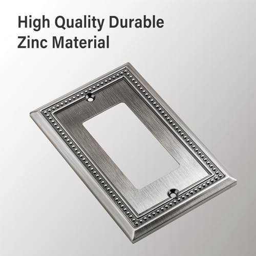 Image of Henne Bery Sunken Pearls Heavy Duty Decorative Wall Plate Switch Plate Outlet Cover (Single Decorator, 2 Pack, Heirloom Silver)