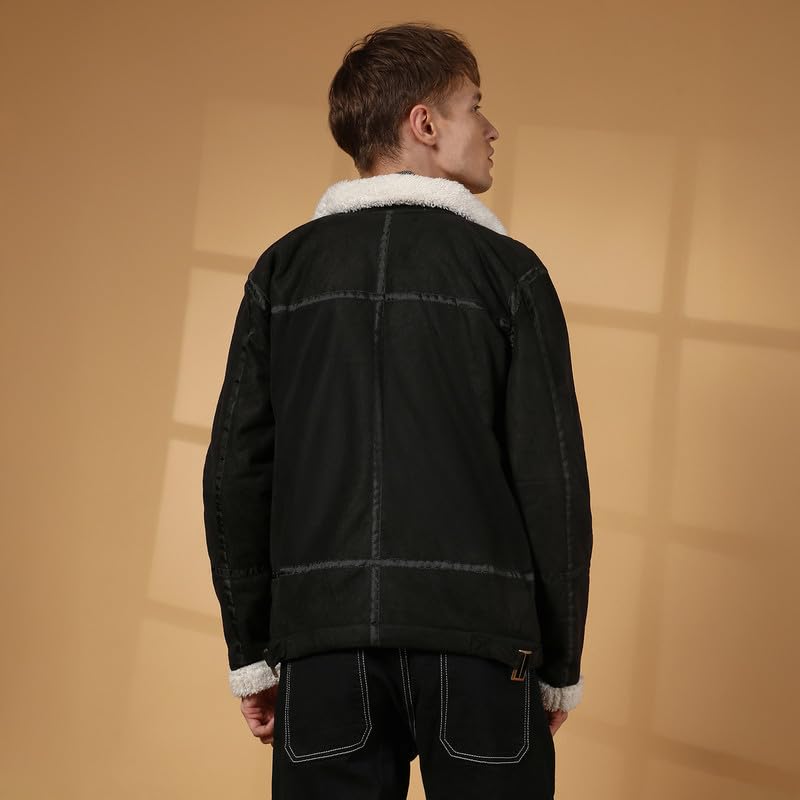 Image of CAHOOT Men's Carbon Lined Biker Jacket | Casual Wear | Spread Collar | Long Sleeve | Zipper Closure | Jacket Crafted With Comfort Fit | For Everyday Wear