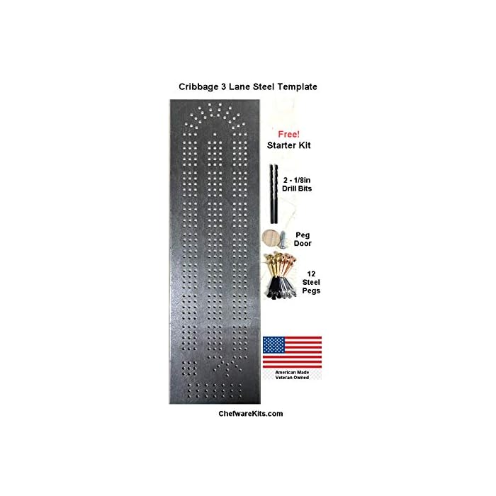 Buy Cribbage Board Template 3 Lane Starter Kit with Pegs and Drill Bits