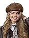 Women French Beret Hat Leather Painter Hat Solid Cabbie Beret Cap Classic Artist Tam Cap Fashion Casual Beret Cap with Adjustable Drawstring Brown