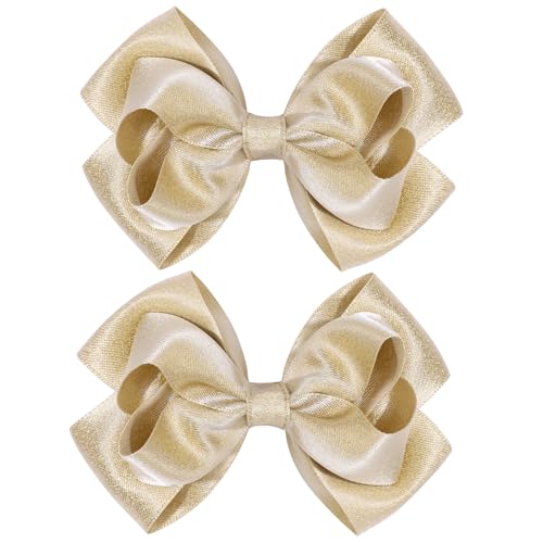 4.5-Inch Hair Bow Alligator Clips Elegant Satin Hair Bows for Women Girls Kids & Toddlers Delicate for Birthday Wedding Christmas Party Occasions Set of 2(Golden)