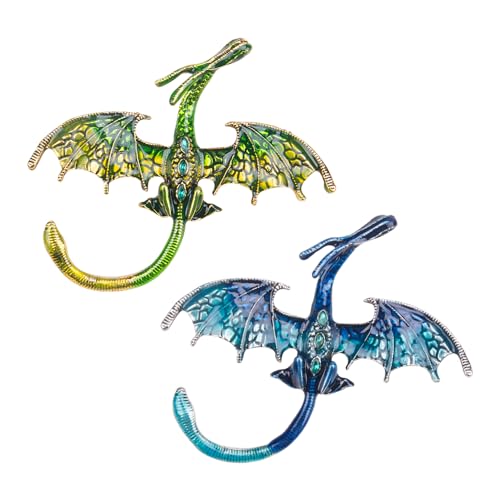 Image of ZORZA 2Pcs Vintage Enamel Dragon Brooch Pin Rhinestone Pterosaur Flying Dragon Brooch Cartoon Style Animal Brooch Personalized Wings Dragon Badge for Hats Collars and Bags(Green+Blue)