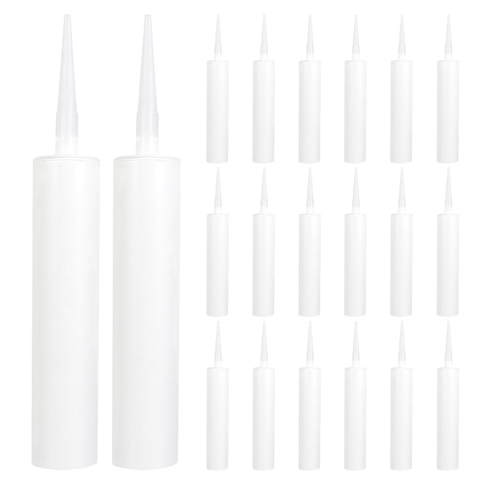 Cabilock 20pcs Reusable Empty Caulk Tubes Fillable Caulking Sealant Tubes for Easy Application and Dispensing for Repairing Leaks Grouting and Mixing Colors White