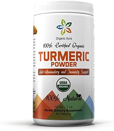 Certified Organic Turmeric Powder 16Oz - 1Lb. 100% Raw Curcumin - Fresh and Original. GMO and Gluten Free. Easy use and Triple protected container.
