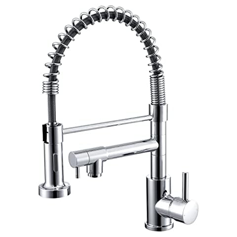 Kitchen Sink Mixer Tap, Sprial Kitchen Faucet with Pull Down Sprayer, Dual Spray Modes Stream Shower High Arc Single Handle Lever Chrome Cover