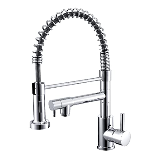 Küchenspüle Mischbatterie Sprial Wasserhahn mit Pull Down Stream Duschsprüher Dual Sprühmodi Hoher Bogen Einhandgriff Hebel Chrom 10 Jahre Garantie Cover