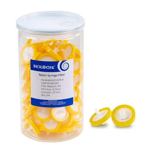 100Pcs Syringe Lab Filter Nylon Membrane, 25mm Diameter 0.22um Pore Size for Laboratory School Science, Non-Sterile