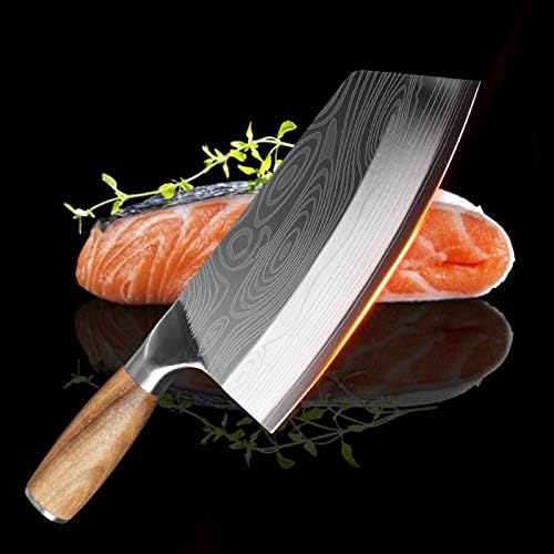 Meat Cleaver,Cleaver Knife, Kitchen Knife Damascus Laser Pattern Chinese Chef Knife Stainless Steel Butcher Meat Chopping Cleaver Knife Vegetable Knife