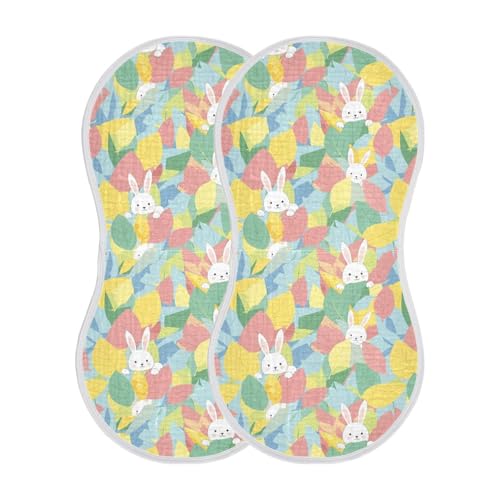 2 Pack Muslin Burp Cloths Rabbit Colorful Leaves Cotton Baby Burp Cloths Absorbent Burping Cloth Soft Spit Up Rags for Newborn Baby Boys Girls, Large 22
