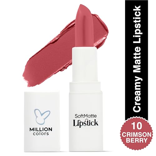 Image of Million Colors Creamy Matte Hydrating Lipstick| Infused With Almond Oil and Vitamin E| Long Lasting, Nourishing and Intense Hydration (Crimson Berry,10)