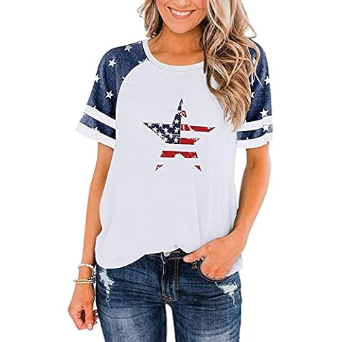 BANGELY American Flag T Shirt Women Stars Stripes 4th of July Shirt Raglan Short Sleeve Graphic Patriotic Top Tees (White, XX-Large) Cover
