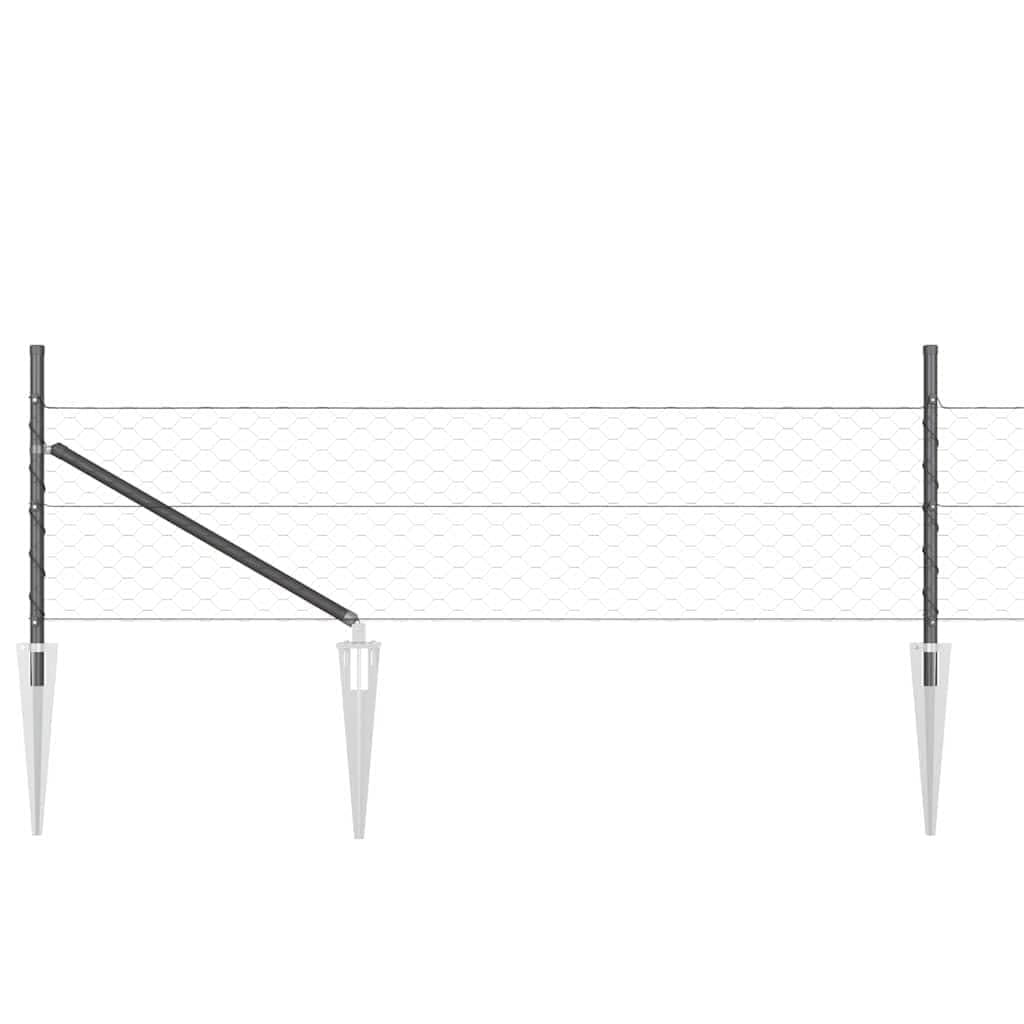 Grey Steel PVC Fence Post 100m x 0.5m with 50mm Mesh - Weather Resistant Corrosion Proof Outdoor Garden Security Barrier Kit 52 Spikes