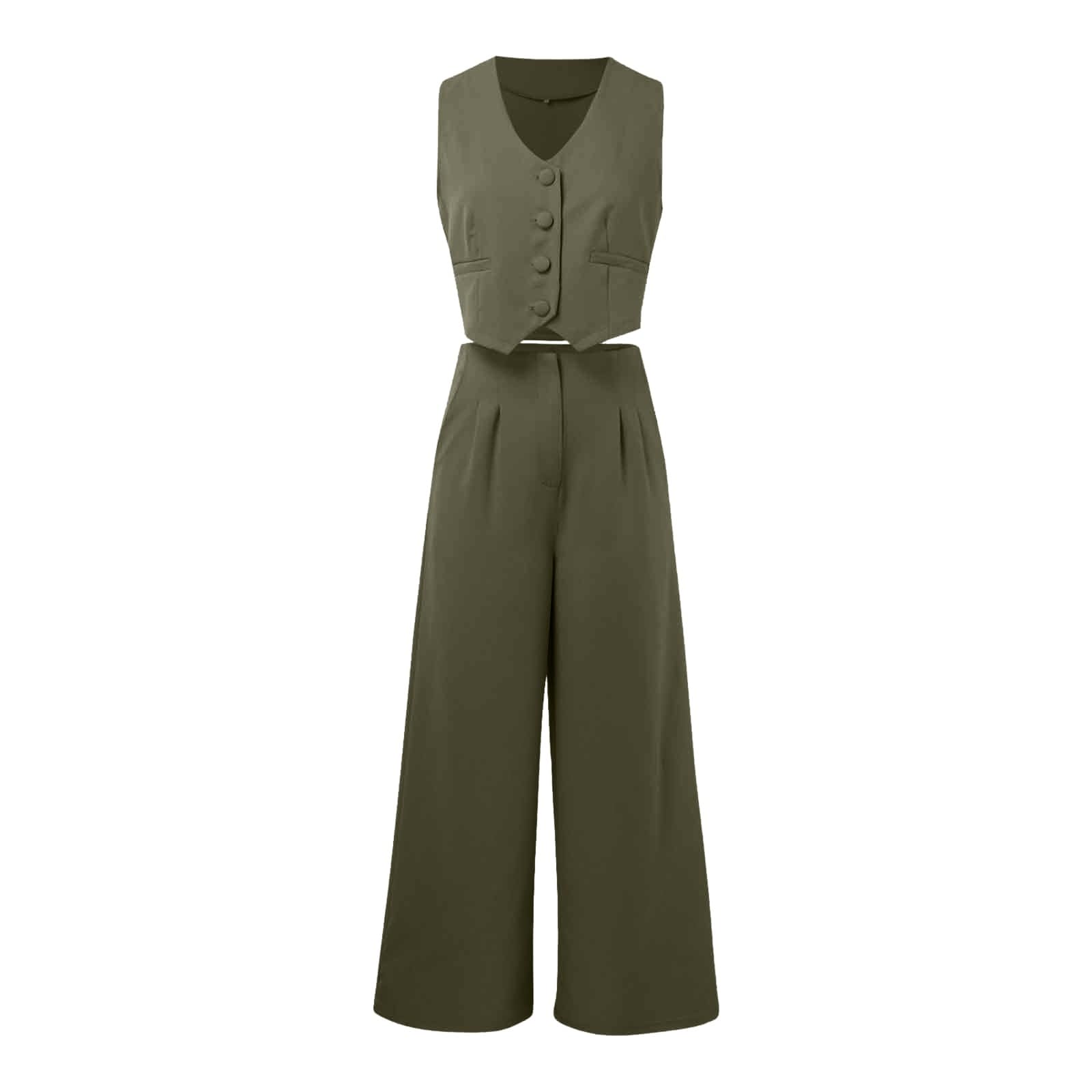 Tailleur Donna Eleganti Pantaloni e Gilet Completo BlazerO a Senza Maniche 2Pezzi Tuta Elastici in Vita Set di Abiti in Tinta Unita Pantalone Due Pezzi Suit Business tinta unita Giacca Estivo