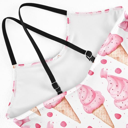 Pink Ice Cream Bow Pattern Girls Swimsuit One Piece Bathing Suit Beach Swimwear with Adjustable Straps 3-10Years4