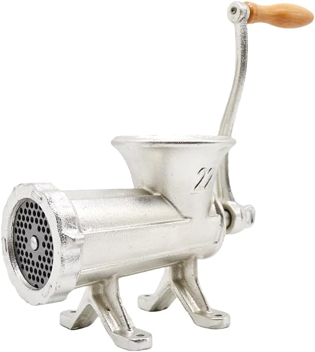 #22 Tin Coated Cast Iron Manual Meat Grinder, Portable Meat Mincer Sausage Stuffer Burger Patty Maker Pepper Grinding Machine, for Home Kitchen Restaurant Hotel Canteen Butcher