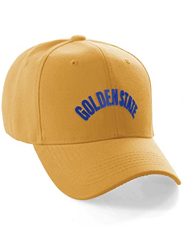 Daxton USA Cities States Baseball Hat Cap Arch Letters, Golden State Gold Royal