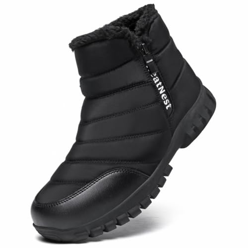 Hanani Mens Winter Snow Boots Waterproof Warm Faux Fur Lined Ankle Boots