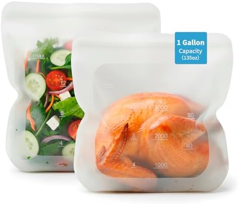 Reusable Premium Silicone Food Storage Gallon Bag 135oz,XXL - 2 PCS Food Storage Bag,Freezer Container,Sous Vide,Kitchen Organization,And Meal Prep Bags Microwave,Dishwasher,Oven Safe, BPA Free - Thumbnail 3