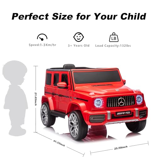 Donext Licensed Mercedes Benz G63 Kids Ride On Car, 12V Kids\' Electric Vehicles with Remote Control, Double Open Doors, Music, Bluetooth, Power Wheels, Battery Powered Driving Toy for Girl boy, Red - Thumbnail 2