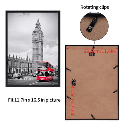 Giftgarden A3 Picture Frame Black, 11.7x16.5 Inch Thin Photo Frame for Wall Tabletop Display, Single