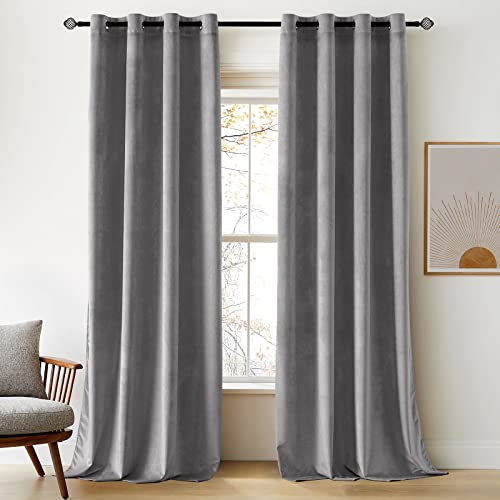 Woaboy Samtvorhänge Verdunkelungsvorhang Gardinen Samt mit Ösen Blickdicht für Wohnzimmer Blackout Curtains Thermovorhang Schalldämmend Schlafzimmer 2er Set 140x225cm (B x H) Grau